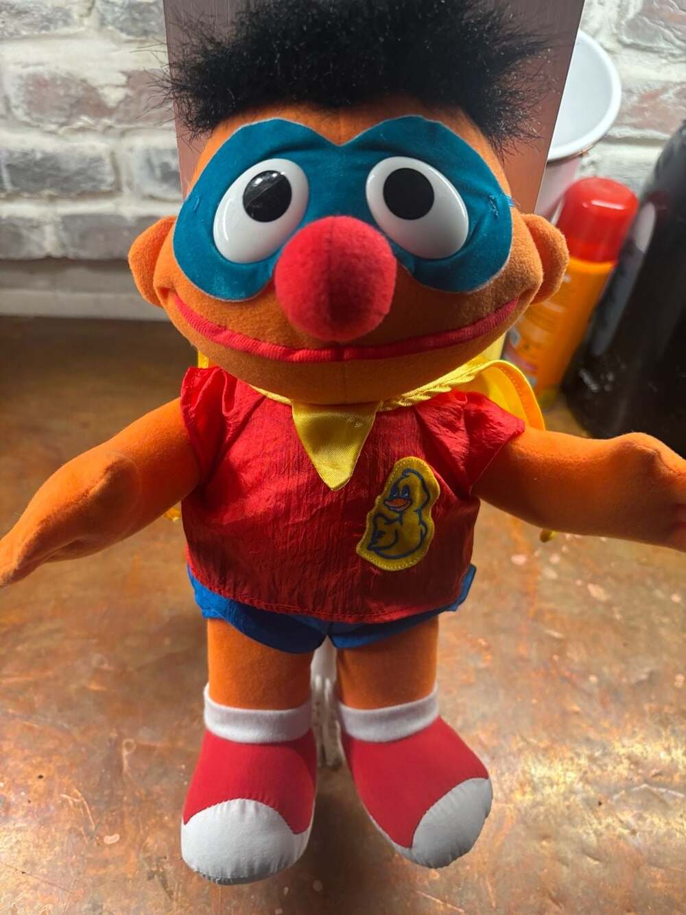 Vintage 1997 Tyco Sesame Street Super Ernie Plush with Cape and Mask